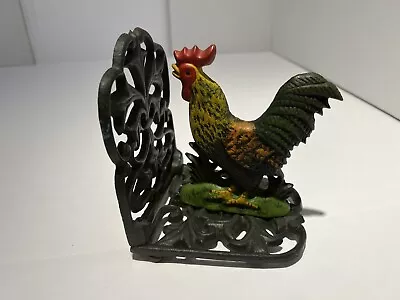 ROOSTER CAST IRON BOOK END DOORSTOP. VINTAGE “ Hand Painted “ Antique • $15.99