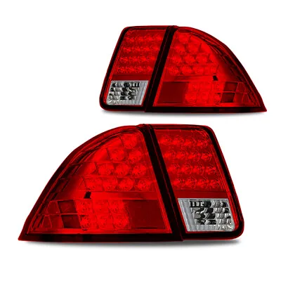 2001-2005 Honda Civic 4DR LED Tail Lights Chrome Housing Red Lens Brake Lamps • $138.99