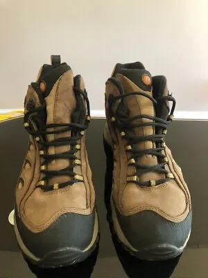 Merrell Radius Mid Hiking Boots Vibram Waterproof Cocoa Leather Men 9.5 • $39.98