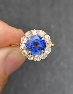 9ct Gold Victorian Sapphire & Old Cut Diamond Large Cluster Ring 9k 375 • $145.13
