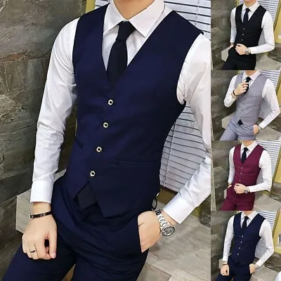 SET Vest Tie Hankie Fashion Men's Formal Dress Suit Slim Tuxedo Waistcoat Coat • $35.09