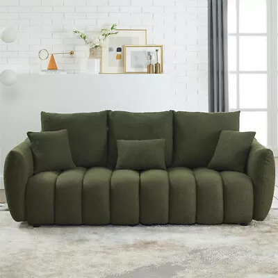 82 In Modern Teddy Fabric Oversized Upholstered Sofa Comfy Couch With 3 Pillows • $579.99