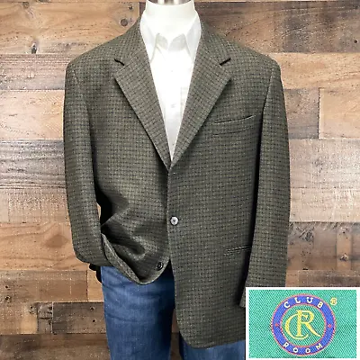 Club Room Sport Coat Blazer Suit Jacket Wool 3 Button Green Blue Check 46R • $54.95
