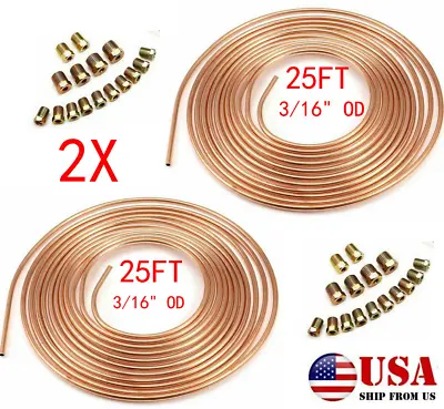 2 Pcs Copper Nickel Brake Line Tubing Kit 3/16 Od 25 Ft Coil Rolls With Fittings • $38.02