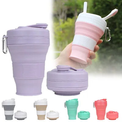 600ML Collapsible Silicone Coffee Cup Mug Reusable Travel Foldable Leak Proof • £9.93