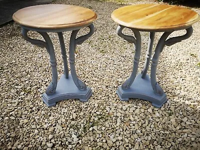 Solid Mahogany Carved Wood Side Tables With Swan Detail In Plummet Farrow &ball • £245