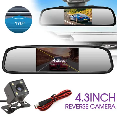 Reverse Camera Night Reversing Camera Rear View Mirror Kit Waterproof HD Monitor • $27.49