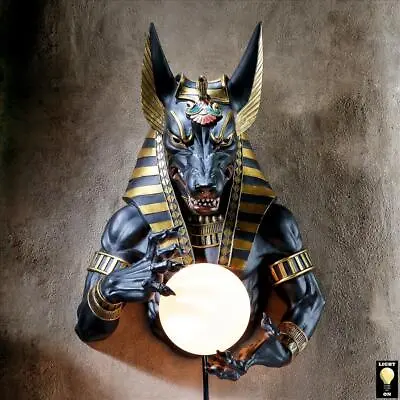 Master Of Light & Darkness Jackal God Anubis Egyptian Wall Mounted Lamp • £197.35