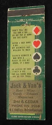1930s? Jack & Van's Beer J. E. Vandorn Warren Hauskens 2nd & Cedar Spokane WA MB • $5.32