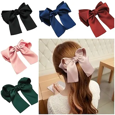 £2.09 • Buy 6  Satin Hair Bow Tail French Barrette Clip Pins Clips Double Bow Girls/Ladies