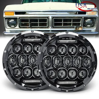 For 1953-1977 Ford F-100 F-250 F-350 Pickup Pair 7  Inch LED Round Headlights • $39.59