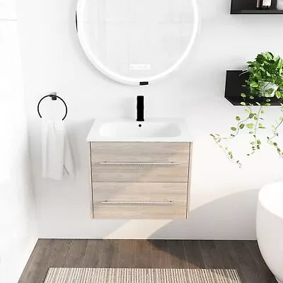 24 Wall Mounted Bathroom Vanity With SinkWhite Oak One-piece Bathroom Vanity • $353.92