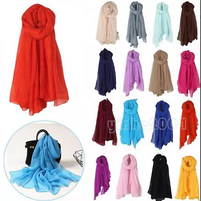 Long Soft Chiffon Scarf Plain Sheer Wrap Shawl Women Large Stole Neck Scarves • $3