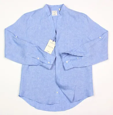 Murano Mens New $80 Linen Band Mandarin Collar Button Shirt M Medium Blue NWT • $39.99