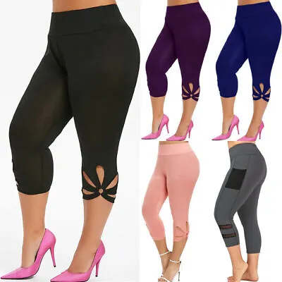 £11.29 • Buy Women Fitness Yoga Leggings Plus Size 3/4 Capri Sport Gym Cropped Pants Trousers