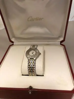 Cartier Watch Must 21 Unisex Round Quartz Gold Onyx Silver Unisex Authentic • $1005.67