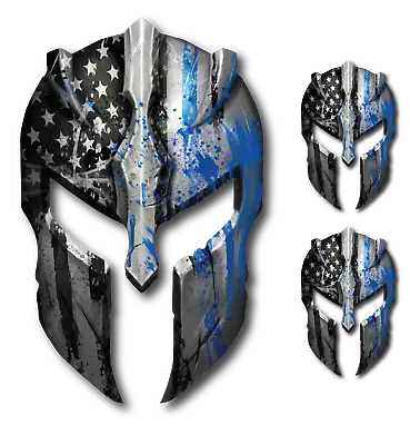 3x Molon Labe Spartan Helmet Police American Flag Thin Blue Line Decal Sticker • $5.40