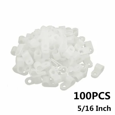 100Pcs R-Type Cable Clamps Nylon White Hose Electrical Wire Clips 5/16 Inch • $7.79