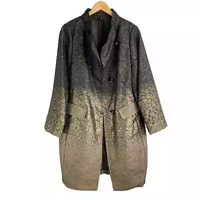 ESCADA Women Coatigan Jacket Brocade Ombre Vintage Midi Trench Size 10 Gray Gold • $74.87