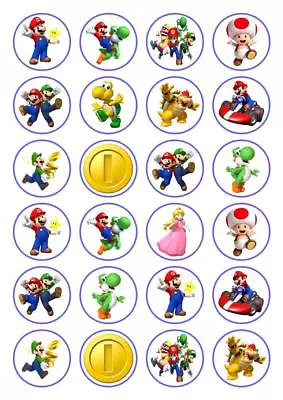 24 Super Mario Premium Cupcake Cake Toppers Edible Rice Wafer Paper Decorations • £2.99