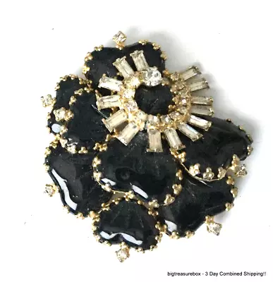 RARE Vintage Part Piece SIGND HOBE 1957 Black Rhinestone Gold Tone Jewelry AS IS • $1.99