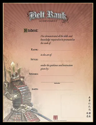 Martial Art Certificates - Samurai Belt Rank Achievement Certificates - Pk.of 10 • $18.99