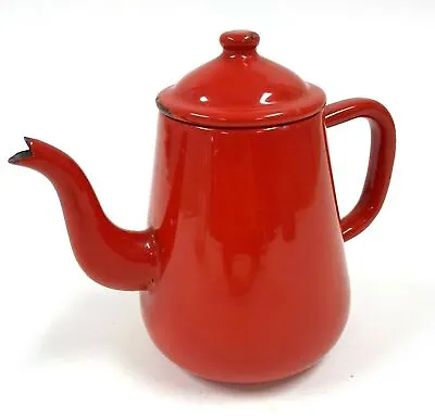 Vintage Enamel Teapot Red Tea Coffee Dutch 18cm AE936 • $24.50