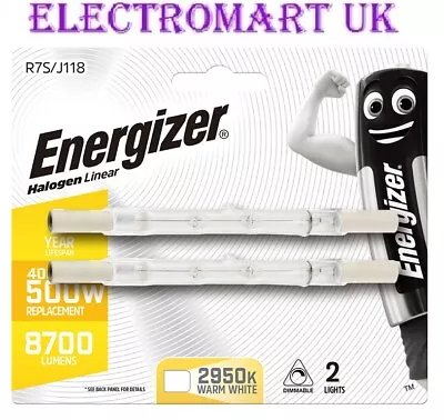 2 X Energizer 500w Tungsten Halogen Double Ended Lamp Bulb 118mm Warm White • £3.45