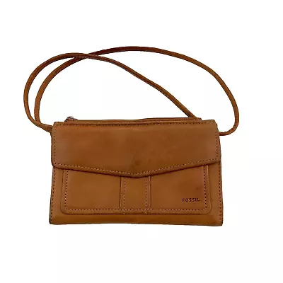 Fossil Handbag Envelope Organizer Brown Leather Wallet Crossbody • $25