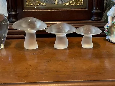 Vintage Viking Set Of 3 Frost Glass Mushroom Figural Paperweights • $259.99