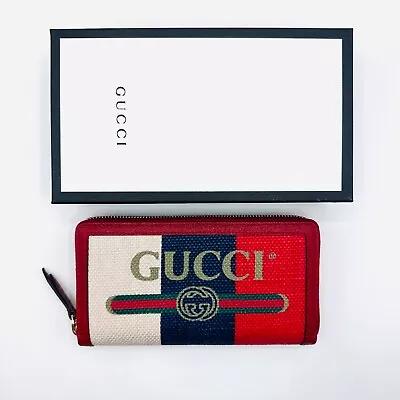 Gucci Unisex Red/Blue/White Web Canvas Zip Around Continental Wallet 524790 9093 • $422.99