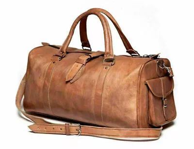 Leather Overnight Bag Travel Duffle Gym Men Weekend Vintage Genuine Mens Luggage • £57.60