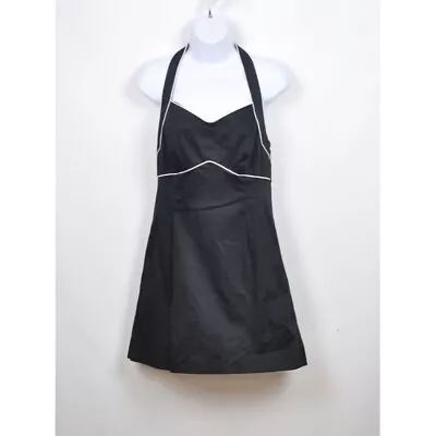 Sangria Black Short Mini Halter Dress Sleeveless Cotton Zip Up Women's Size 16 • $16.95