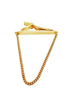 Tie Clip With Chain Class Vintage Adjustable Gold Tone Necktie Holder • $14.95