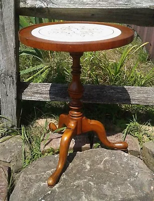 Vintage Maple Hekman Table Stand With Inlaid Tile Top And Cabriolet Legs • $69.98