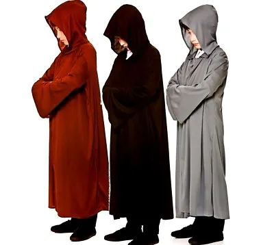 Kids HOODED ROBE Cape Boys Girls Jedi Wizard Halloween Ghoul Fancy Dress Costume • £9.25