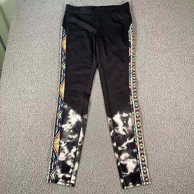 Mossimo Leggings Sz M Black Aztec Print Elastic Waist Drawstring Stretch • $10.94