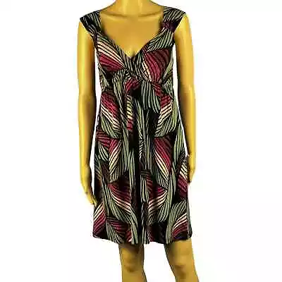 Volume One Vibrant Palm Leaf Multicolor Print Surplice Neckline Empire Dress  • $18