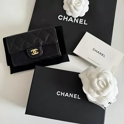 Chanel Classic Flap Black Caviar Leather Card Holder - Gold Hardware - BNIB • £795