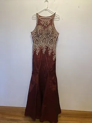 Royal Queen Size Dark Red And Gold Trim Long Gown Pageant  Dress • $99.99