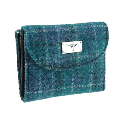 Sea Blue Tartan Check Harris Tweed Jura Short Ladies Purse Wallet • £18.95