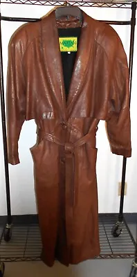 VINTAGE Lambskin Leather Trench Coat 90s Maxi Duster Zip Out Liner Womens M Spy • $90