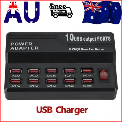 $25.89 • Buy 10 USB Port Hub Fast Charging Station Wall Travel Desktop Charger Power Adapter