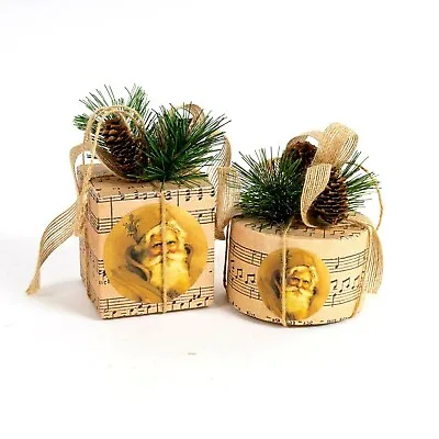 2 Handmade Music Sheet St. Nick Pictures Pinecones Bows Christmas Ornaments • $15.95