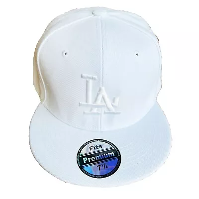 Mens Los Angeles LA Dodgers Baseball Cap Fitted Hat Multi Size All White NEW • $14.95