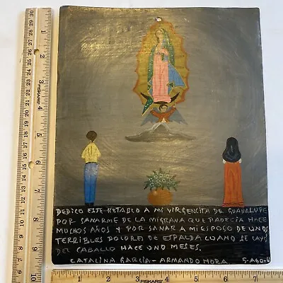 RETABLO Ex Voto 9.5”x7.5” Virgen De Guadelupe Vintage Mexican Folk Art Migraines • $58