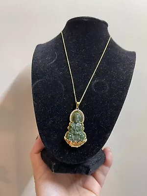 10k Quan Yin Guanyin Jade ( Ngọc Bích ) With Necklace  10k Real Gold • $329