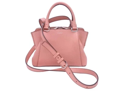 $565.20 • Buy Auth Cartier Logo Handbag Shoulder Bag Salmon Pink Leather/Silvertone - E51243a