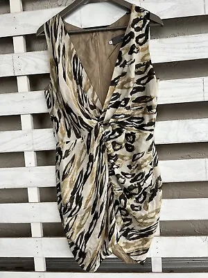 Myne Ashley Ann Womens V-neck Sleeveless Ruched Animal Print Silk  Dress Size S • $30.10