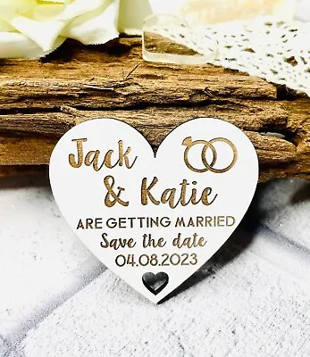 £0.99 • Buy Personalised White Wooden Heart Save The Date Wedding Fridge Magnet Invites
